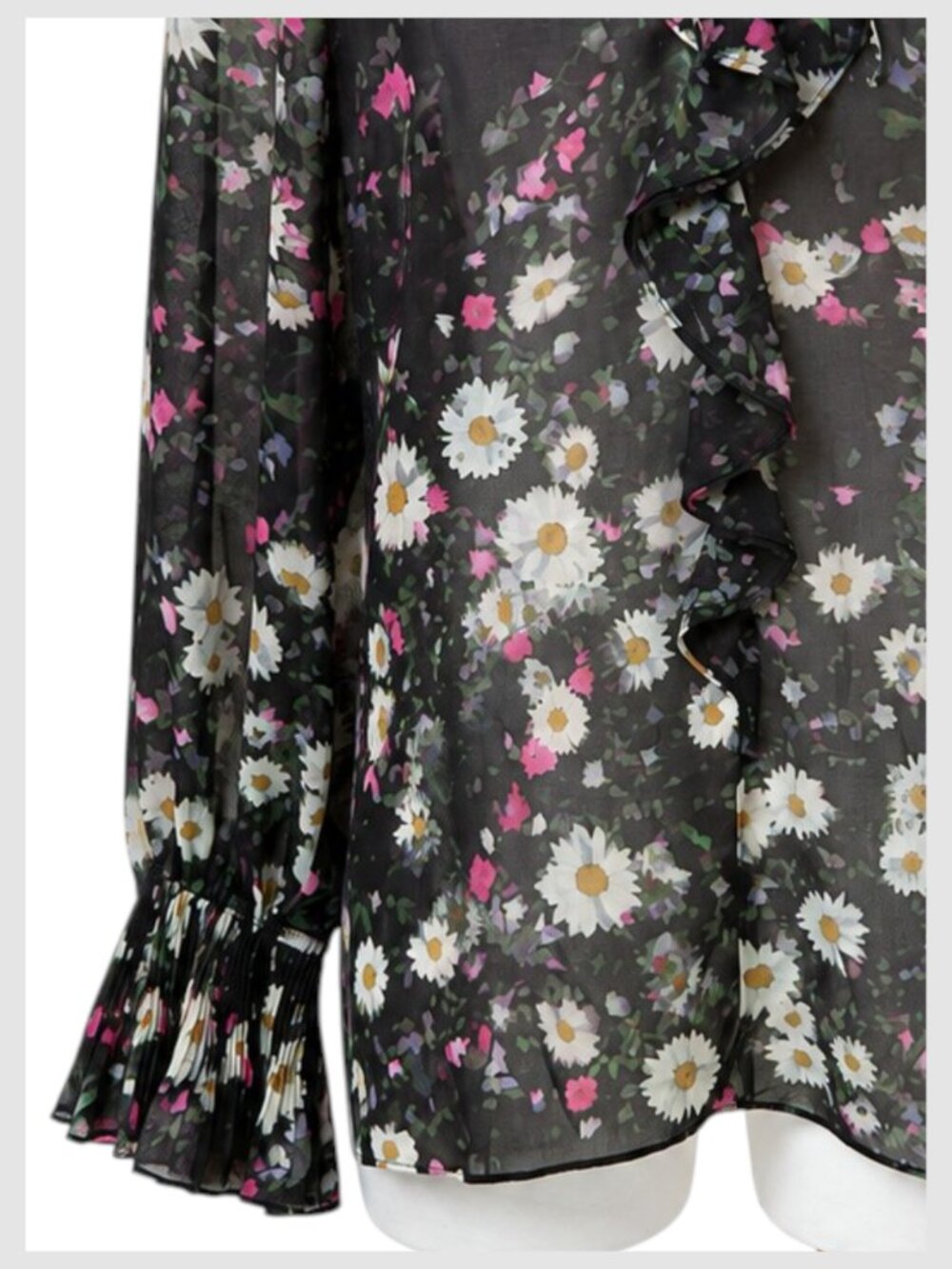 Kobi Halperin Sydney Blouse Black Pink White Multi Floral Chiffon Size L - Picture 4 of 11